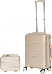 Kabinski kovček in kozmetični kovček iz ABS, šampanjec – lahki potovalni komplet 56 cm