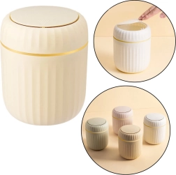 Mini koš za smeti z odpiranjem pokrova, bež