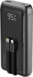 Powerbanka 20.000 mAh z integriranimi kabli, PD 20 W in LCD, črna