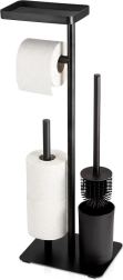 Toilet paper stand with brush Vilde, black 65 cm