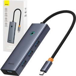 USB‑C razdelilnik 5‑v‑1 BASEUS UltraJoy s HDMI 4K in 4× USB 3.0, siv