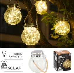 Solarna viseča laterna v obliki kozarca iz razpokanega stekla 12 × 12 × 14,5 cm, toplo bela