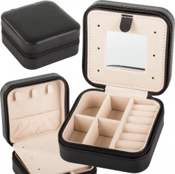 Potovalna škatlica za nakit z organizatorjem in ogledalcem, črna, 10 × 10 × 5 cm