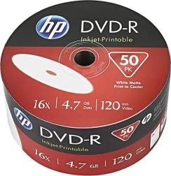 hp dvd-r 4,7 gb 16× inkjet printable, 50 kos (bulk)