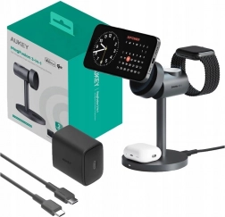 Brezžični polnilec Aukey MagFusion 3 v 1, 15 W siva