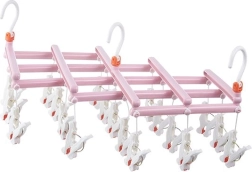 Zložljivo stojalo za perilo s kljukicami, 19 kljukic, rožnato