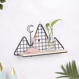 Stenska dekorativna polica v črni barvi – gorski motiv