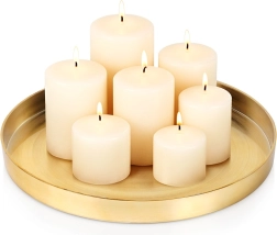 Zlati kovinski pladenj za dekoracije in sveče 32 cm