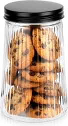 Steklena rebrasta posoda za razsute živila 1 l s črnim pokrovčkom