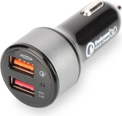 Avtopolnilec s Qualcomm Quick Charge 3.0, 2× USB (3 A / 2,4 A), črno‑srebrn