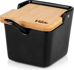 Keramična posodica za sladkor z bambusnim pokrovom 250 ml, črna