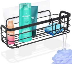 Kovinska kopalniška polica za prho, samolepilna, črna 29,5 × 10,5 × 8 cm