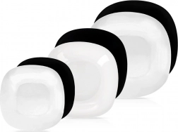 Steklena jedilna garnitura LUNA, bela/črna, 18 delov