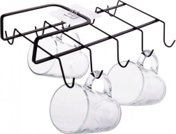 Kovinski nosilec za skodelice pod polico, črn