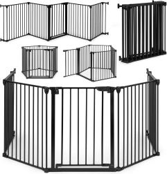 Otroška in pasja varnostna ograja ECOTOYS, 5 panelov, kovinska, črna