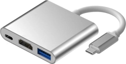 Aluminijasti USB‑C 3-v-1 hub s 4K HDMI, USB 3.1 in USB‑C napajanjem – srebrn