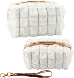 Bela plišasta kozmetična torbica z ročajem