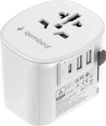 Ozemljen univerzalni potovalni adapter 15 W s 3× USB, bel