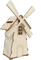 Lesena hranilnica v obliki mlina s svetlobo