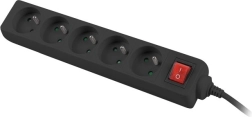 Podaljšek 1,5 m črn s 5 vtičnicami in stikalom