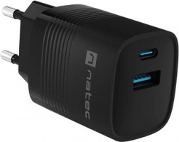 Natec Ribera GaN USB polnilnik 30 W, 1x USB-A, 1x USB-C, črna