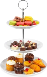 Porcelanasta trietažna etažerka 34 cm bela