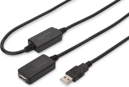 Aktivni podaljševalni kabel USB 2.0, USB‑A moški na USB‑A ženski, 20 m, črn