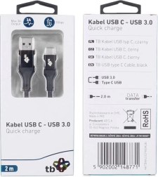 USB kabel USB 3.0 - USB-C 2m Premium 3A črn