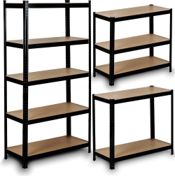 Kovinski regal HUMBERG 150 × 75 × 30 cm, črn, 5 polic, brezvijačni sistem