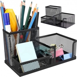 Črna mrežna namizna organizator s 3 predelki