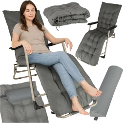 Zložljiv sivi vrtni ležalnik s blazino