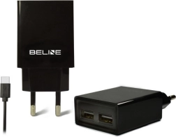 Omrežni polnilnik BELINE 2× USB + USB‑C 2 A črna