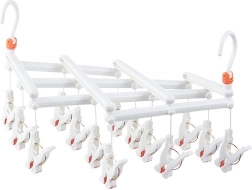 Zložljivo stojalo za sušenje perila s ščipalkami, 14 ščipalk, belo