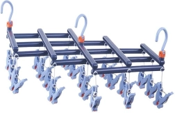 Zložljivo stojalo za sušenje perila s ščipalkami, 19 klipsov, temno modro