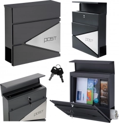 Velik antracitni poštni nabiralnik za pisma in časopise z napisom POST, format A4