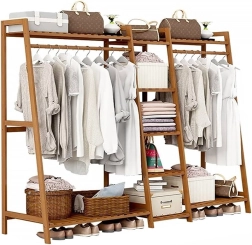 Dvojni bambusov stojalo za oblačila s 5 policami – dolžina 160 cm.