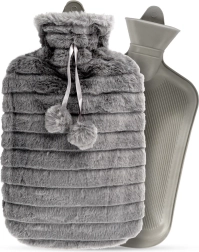 Hot water bottle with grey plush cover 2 l