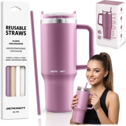 Berdsen vakuumski termo lonček 1180 ml s kompletom slamic, rožnat