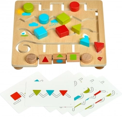 Leseni labirint z geometrijskimi oblikami in predlogami LUCY & LEO