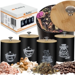 Črne kuhinjske doze z bambusovimi pokrovi - 4ks Ruhhy