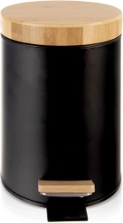 Kovinski pedalni koš za odpadke 3 l, črn z bambusnim pokrovom