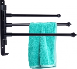 Vrteči aluminijasti kopalniški stenski obešalnik za brisače, črn, 30 cm