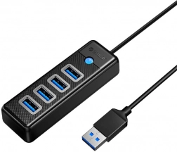 Orico USB hub 4× USB 3.0, 5 Gbps, kabel 0,15 m, črn