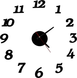 Nalepna stenska ura DIY – črna, nastavljiva 12 ur