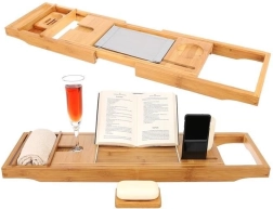 Bambusova polica za kad Domači spa – raztegljiv pladenj za kad