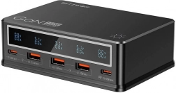 Namizni polnilnik BlitzWolf 110 W s PD, 3× USB‑A in 2× USB‑C, črna