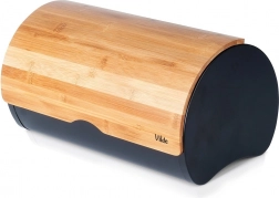 Škatla za kruh z bambusnim pokrovom, črno jeklo, 38 × 24 × 20 cm VILDE