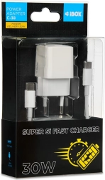 iBox USB-C 30 W Super Si wall charger (PD/QC) with 1 m USB-C cable
