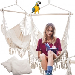 Brazilski viseči gugalni stol s blazinami boho, bež