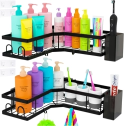 Kotne kopalniške police brez vrtanja RUHHY, komplet 2 kosa, črne